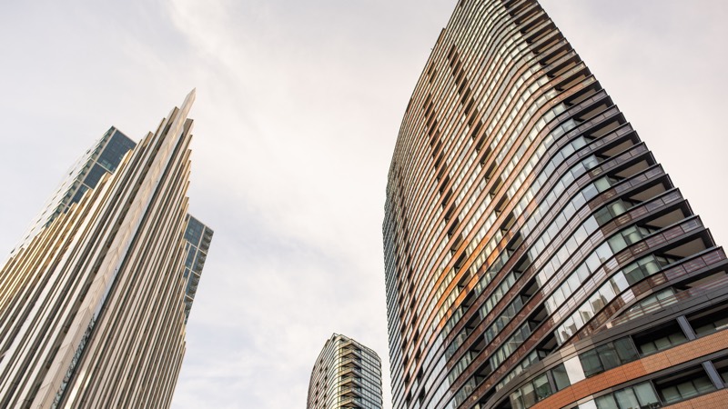 Residential tower with balconies of the kind converted from home to rental