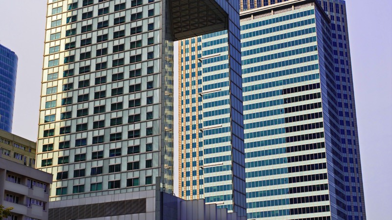 Dense cluster of commercial office towers